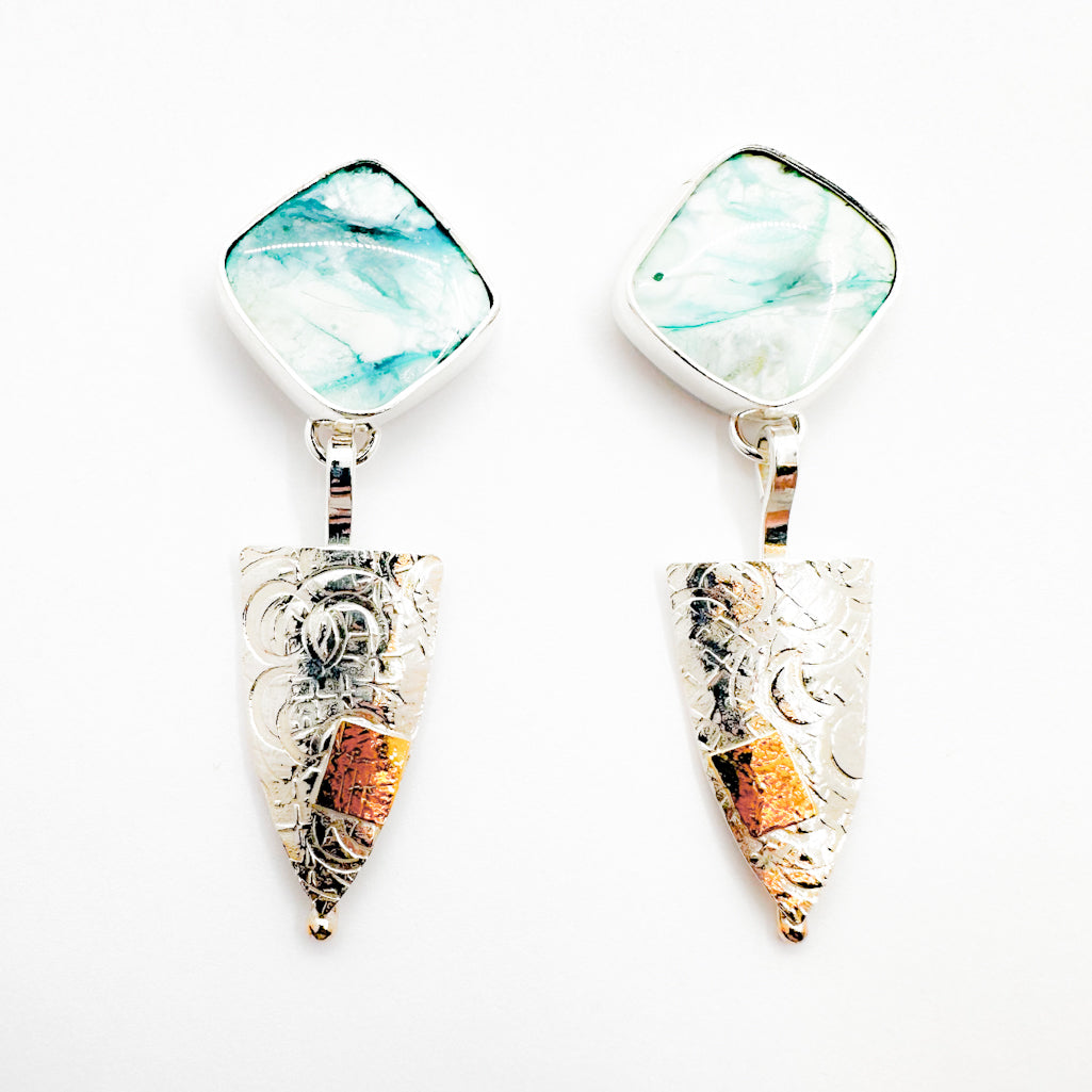Sterling and 24k Opalized Wood Earrings