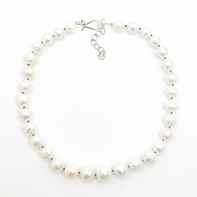 White Baroque Pearls on Black Silk Necklace