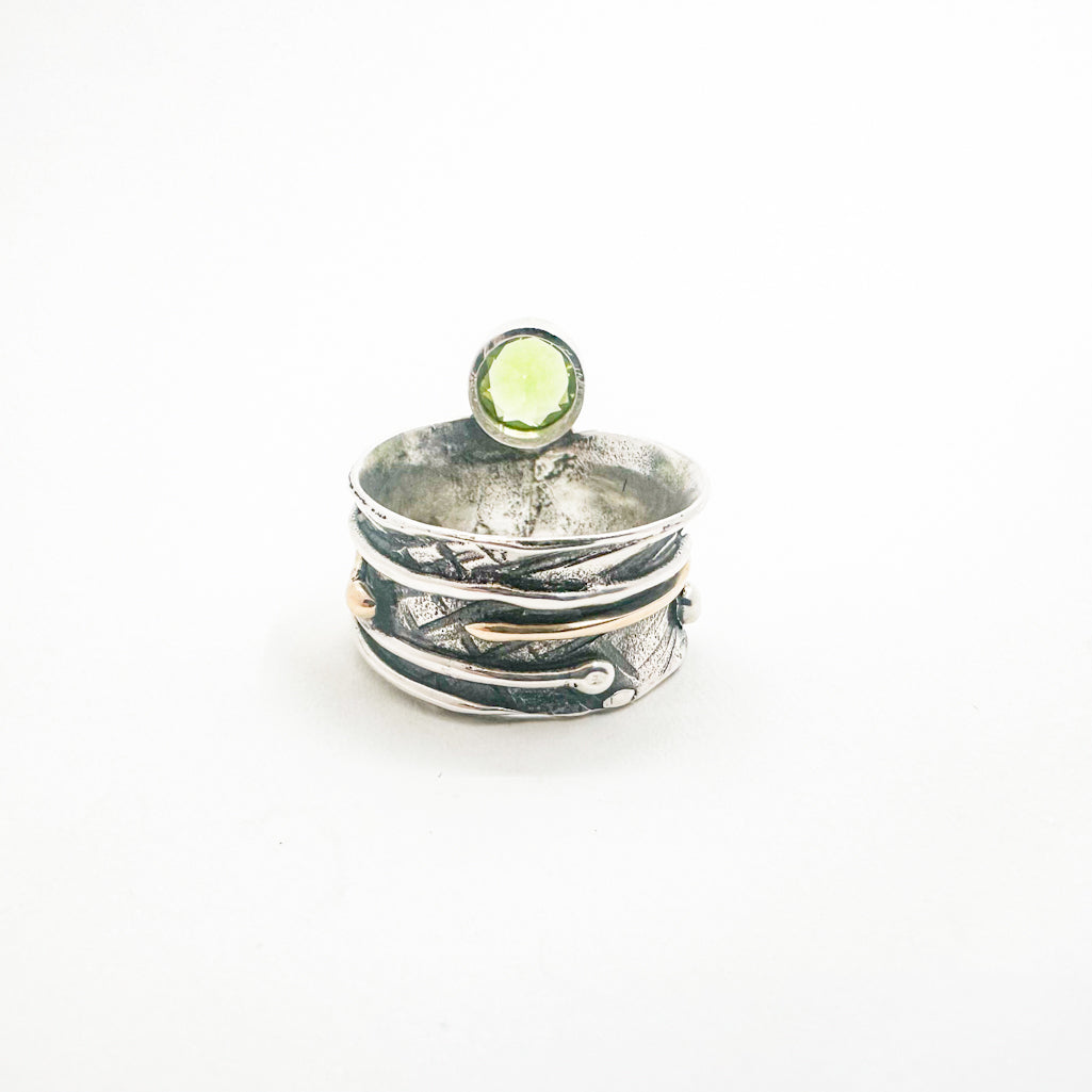 Sterling, 14k Amalgamate Anticlastic Ring with Peridot