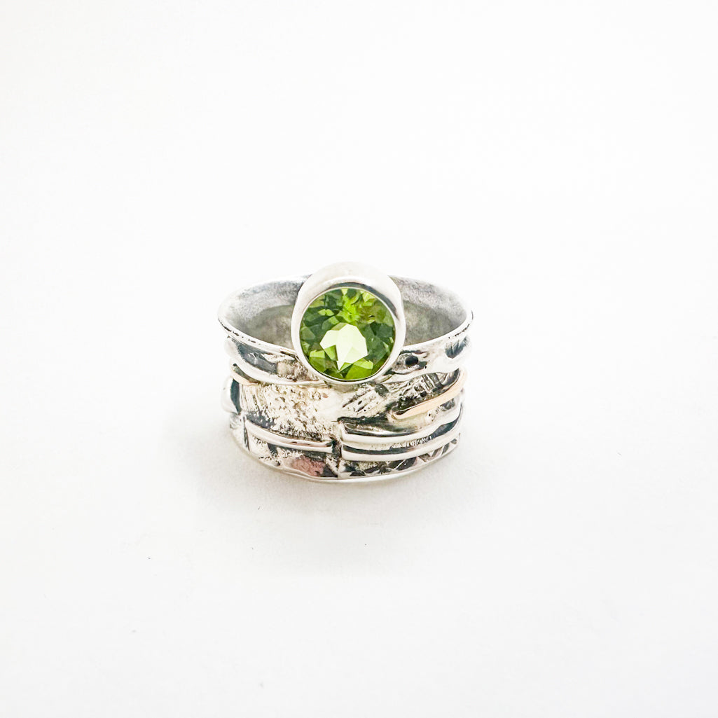 Sterling, 14k Amalgamate Anticlastic Ring with Peridot