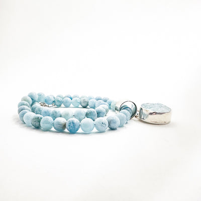 Sterling Aquamarine Bead Necklace with Natural Surface Aquamarine