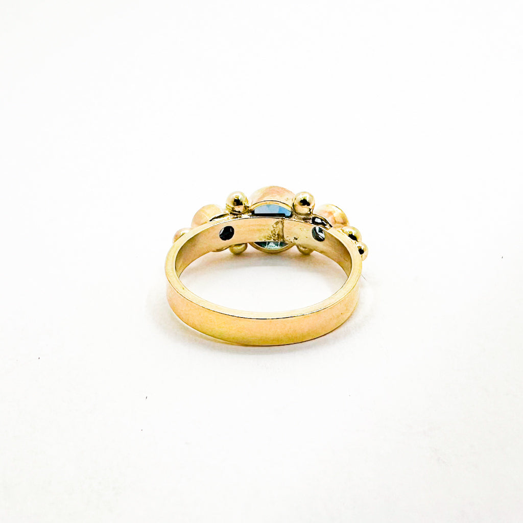 14k Gold Yesterday, Today, and Tomorrow Ring with Blue Topaz
