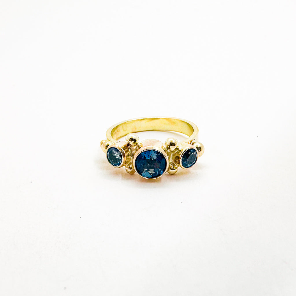 14k Gold Yesterday, Today, and Tomorrow Ring with Blue Topaz