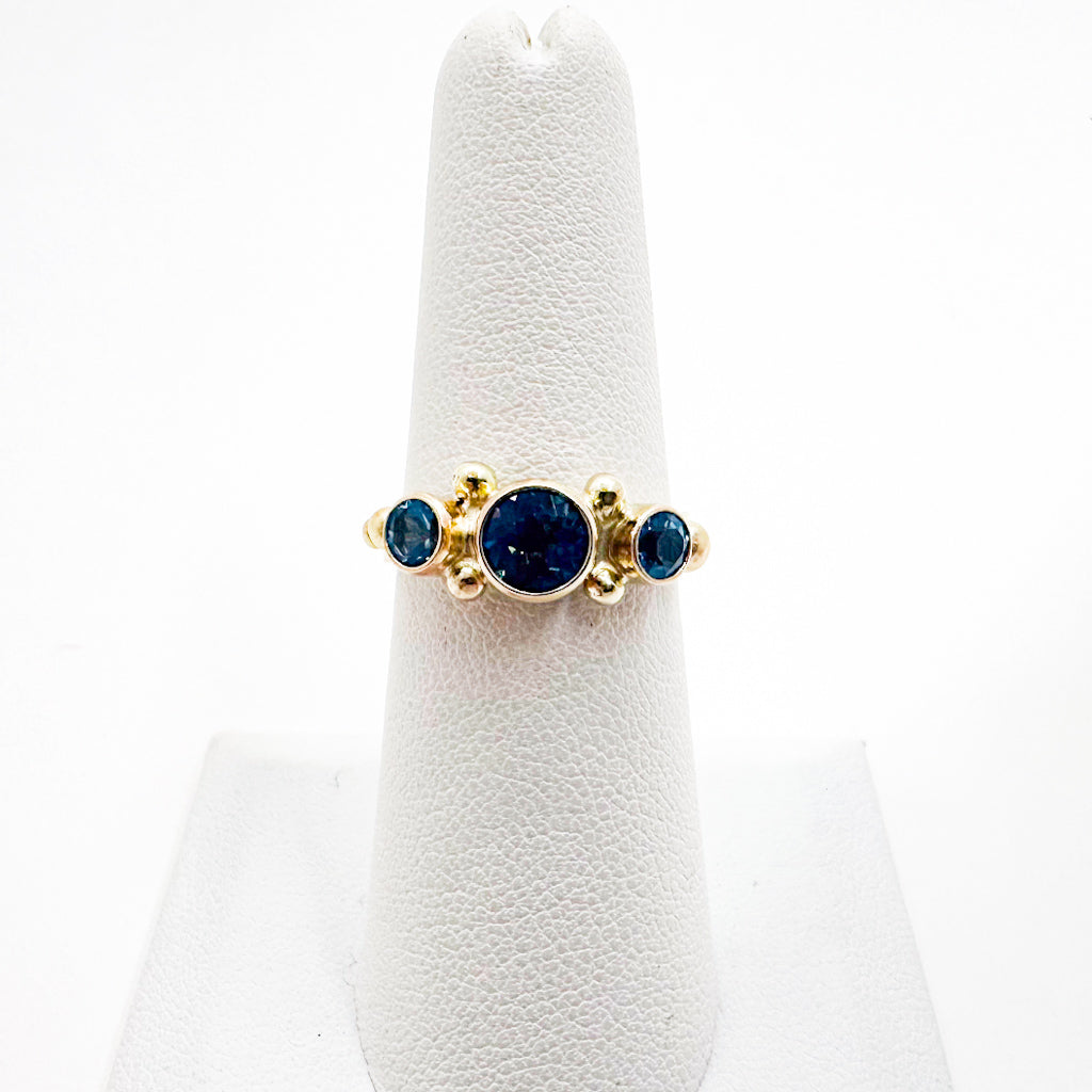 14k Gold Yesterday, Today, and Tomorrow Ring with Blue Topaz