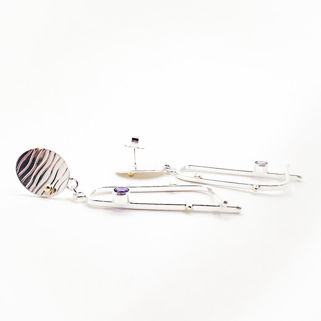 Sterling & 18k Four Score Earrings with Amethyst