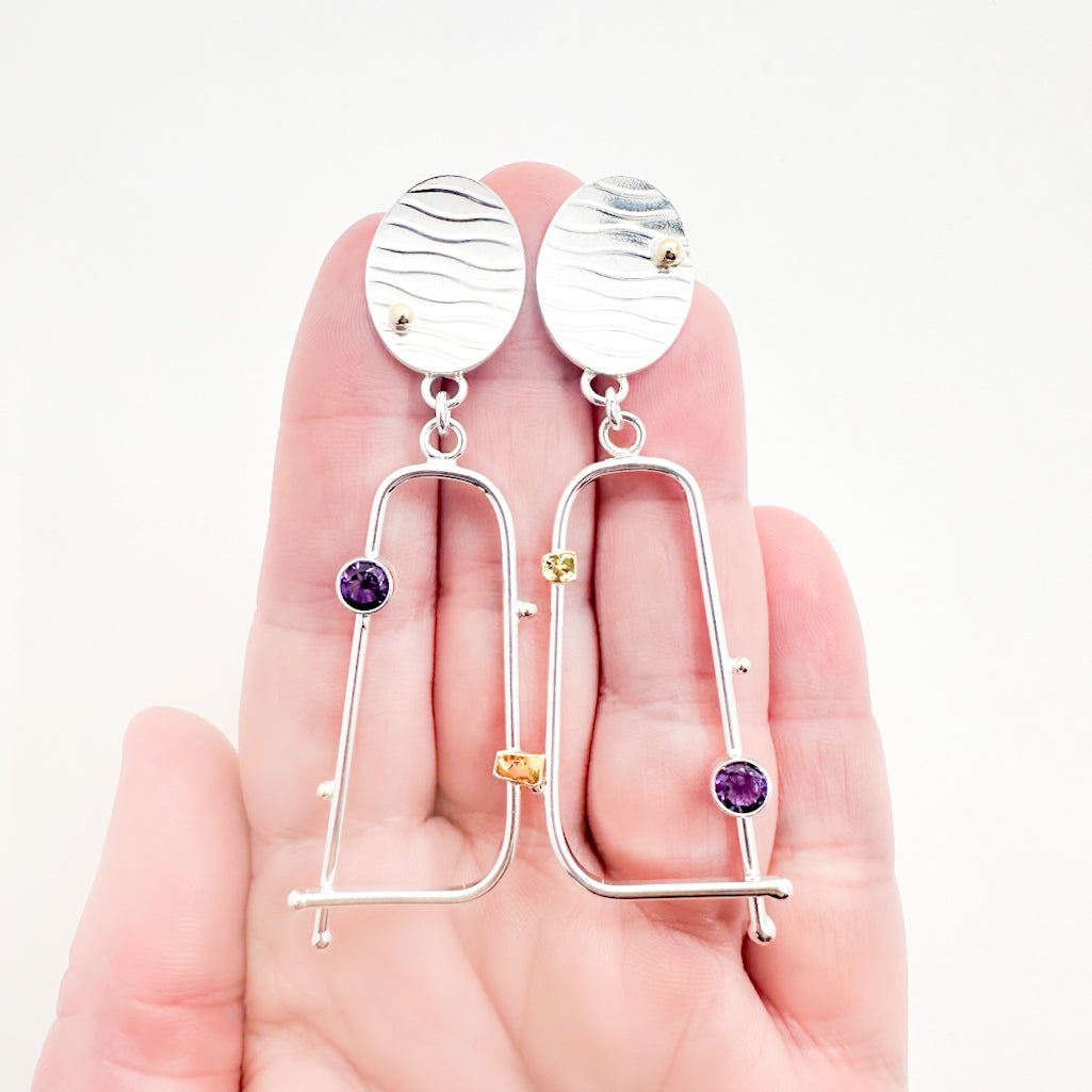 Sterling & 18k Four Score Earrings with Amethyst