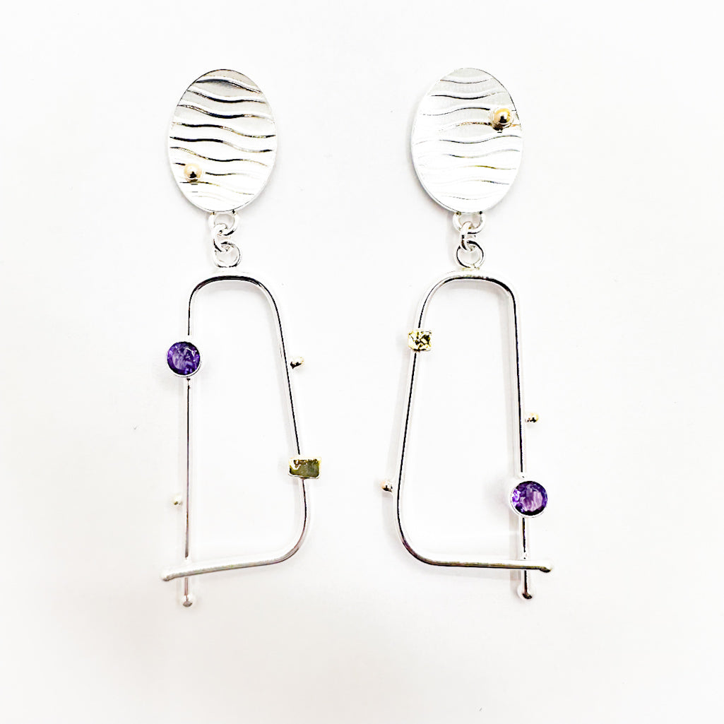 Sterling & 18k Four Score Earrings with Amethyst