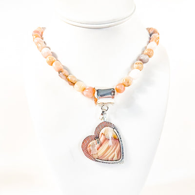 Porcelain Jasper Heart on Pink Opal Beads Necklace