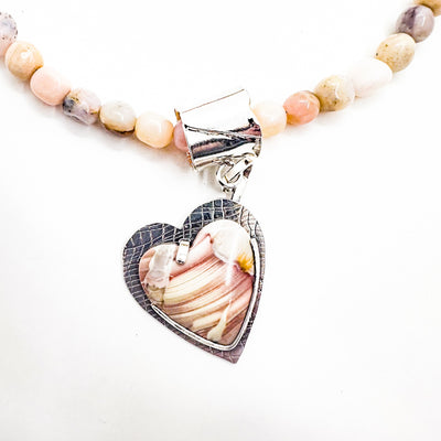 Porcelain Jasper Heart on Pink Opal Beads Necklace