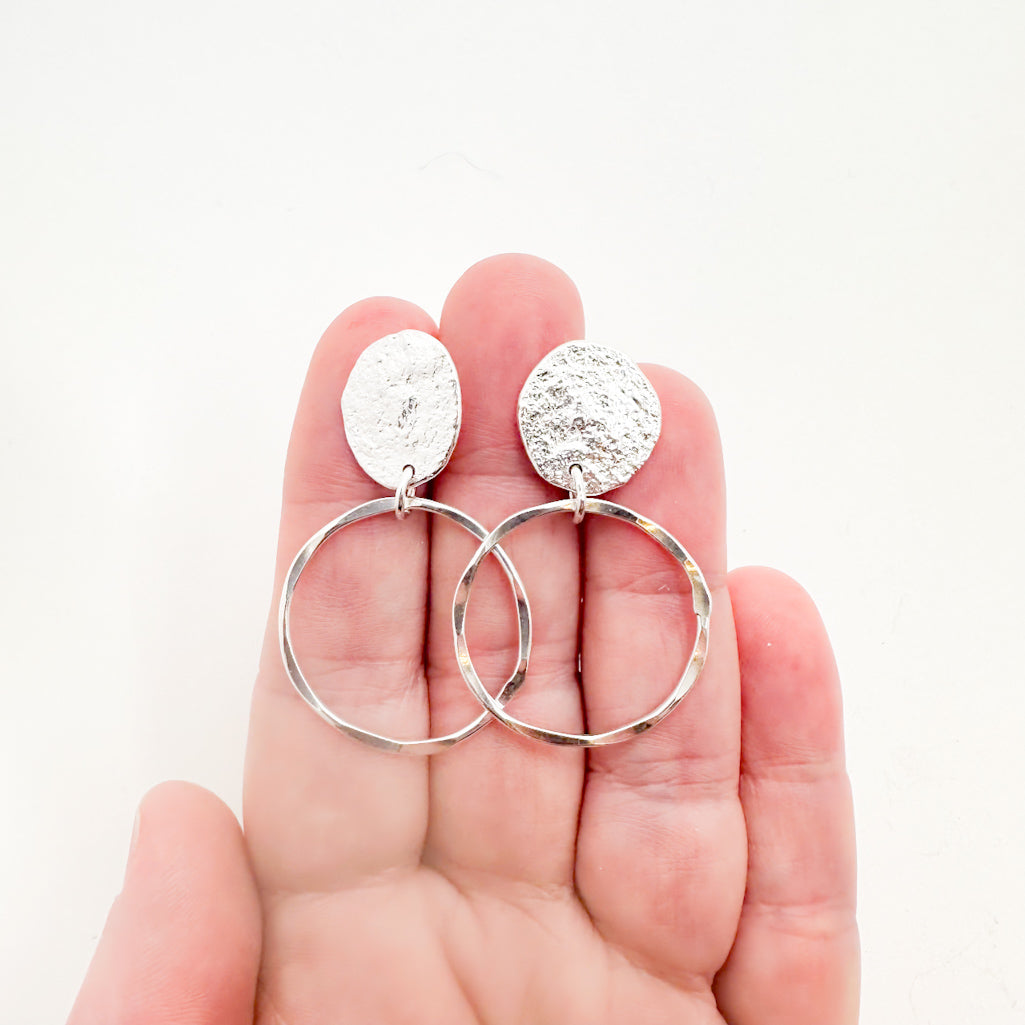 Sterling Smashed Top Hoop Earrings - Raiford Gallery Inc