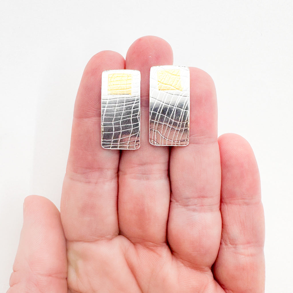 Sterling & 24k Cheesecloth Rectangle Earrings