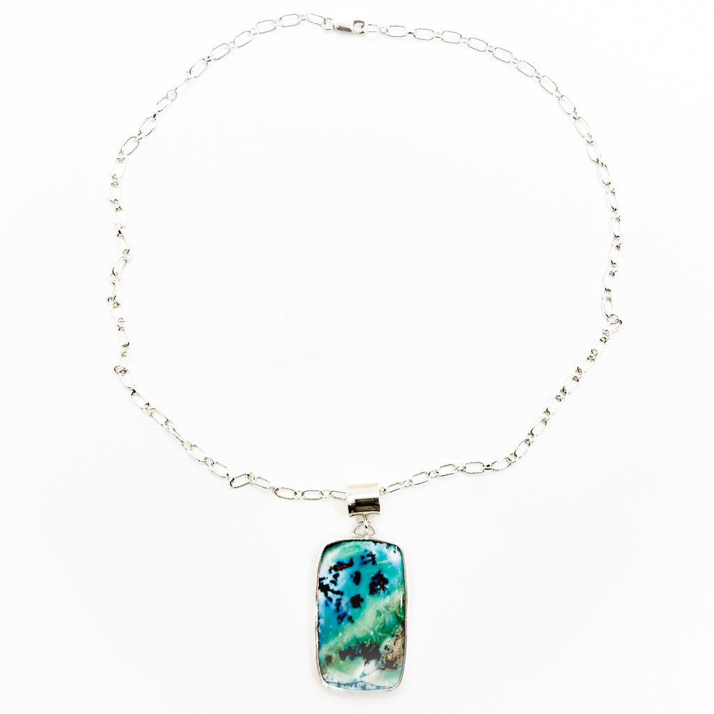 Sterling Rectangle Opalized Wood Necklace