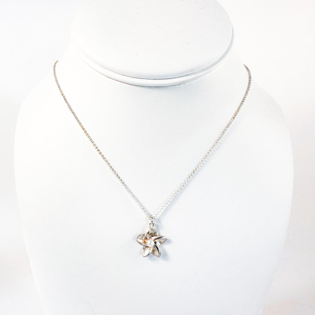 Small Plumeria Necklace with Pearl