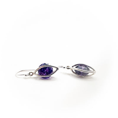Sterling Lite Cage Earrings with Amethyst Cubic Zirconia