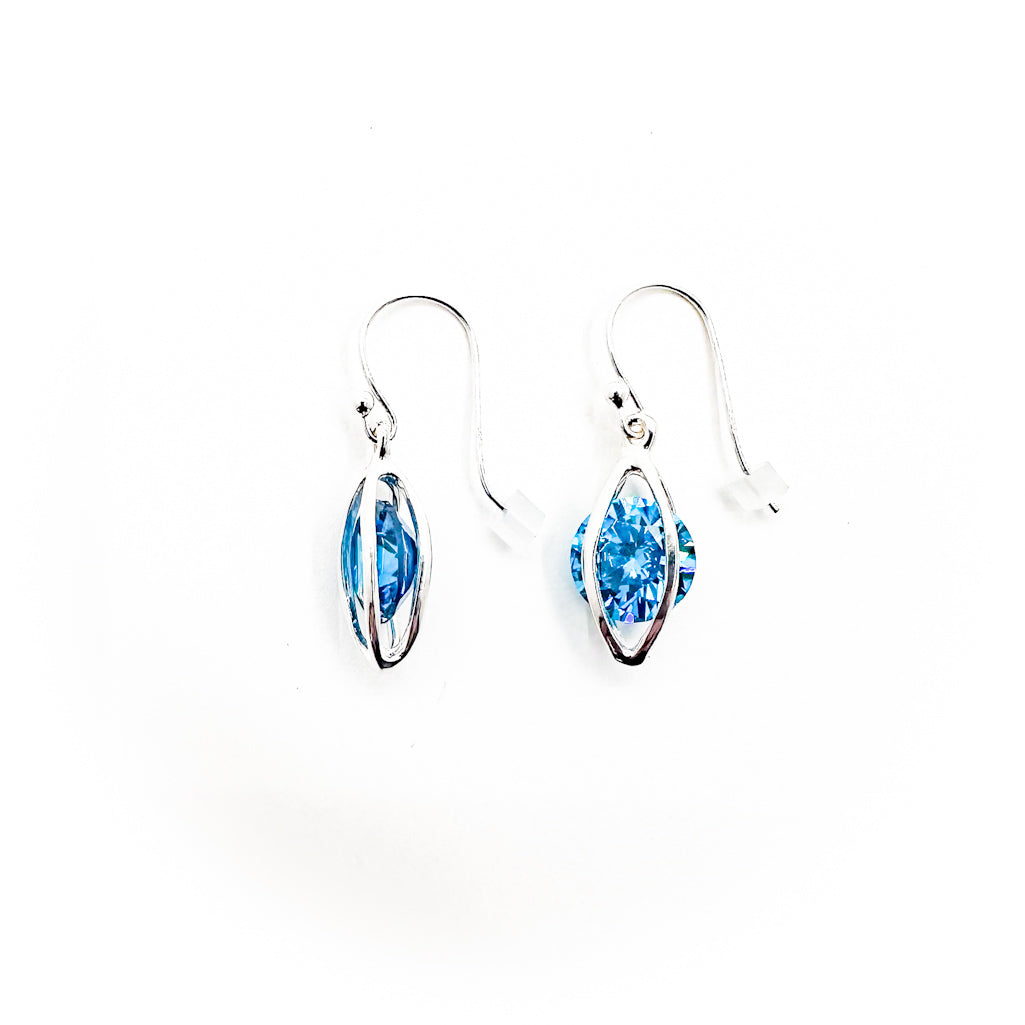 Sterling Lite Cage Earrings with Blue Cubic Zirconia