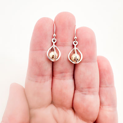Sterling Round Cage Earrings with Gold Filled Ball