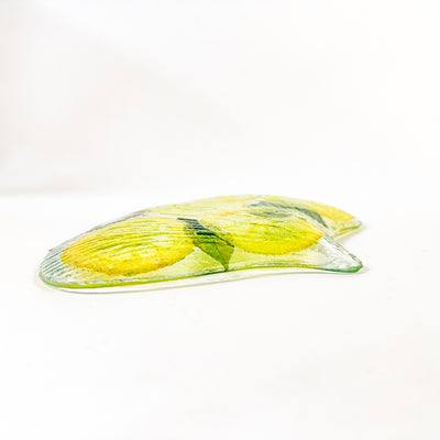 Glass Ginkgo Condiment Dish with Lemon