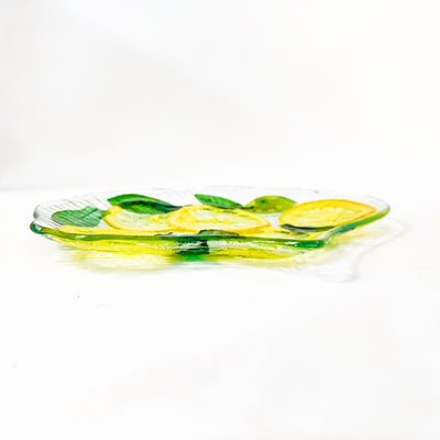 Glass Gingko Condiment Dish with Lemon