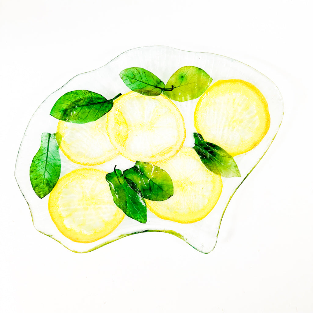 Glass Ginkgo Condiment Dish with Lemon