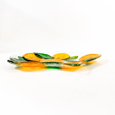 Glass Gingko Condiment Dish with Tangerine