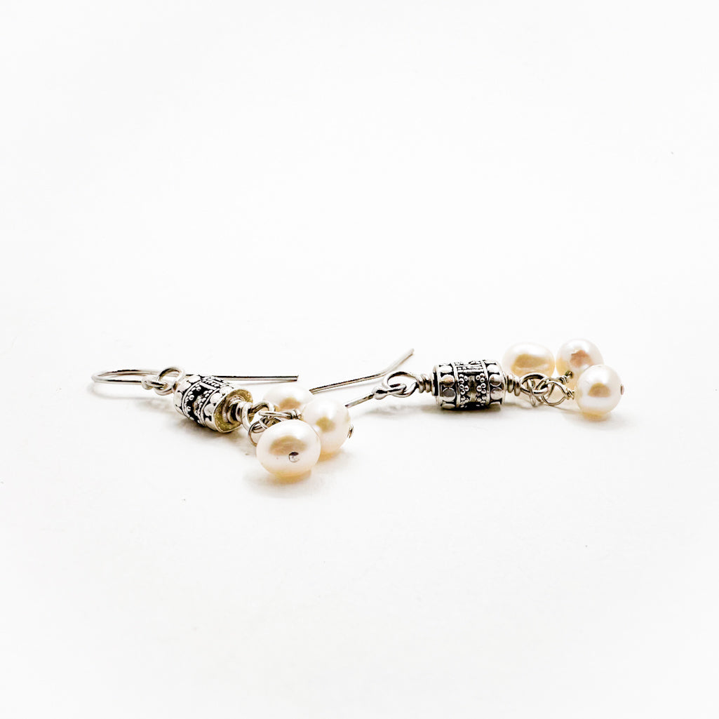 Bali Silver Pearl Trio Earrings