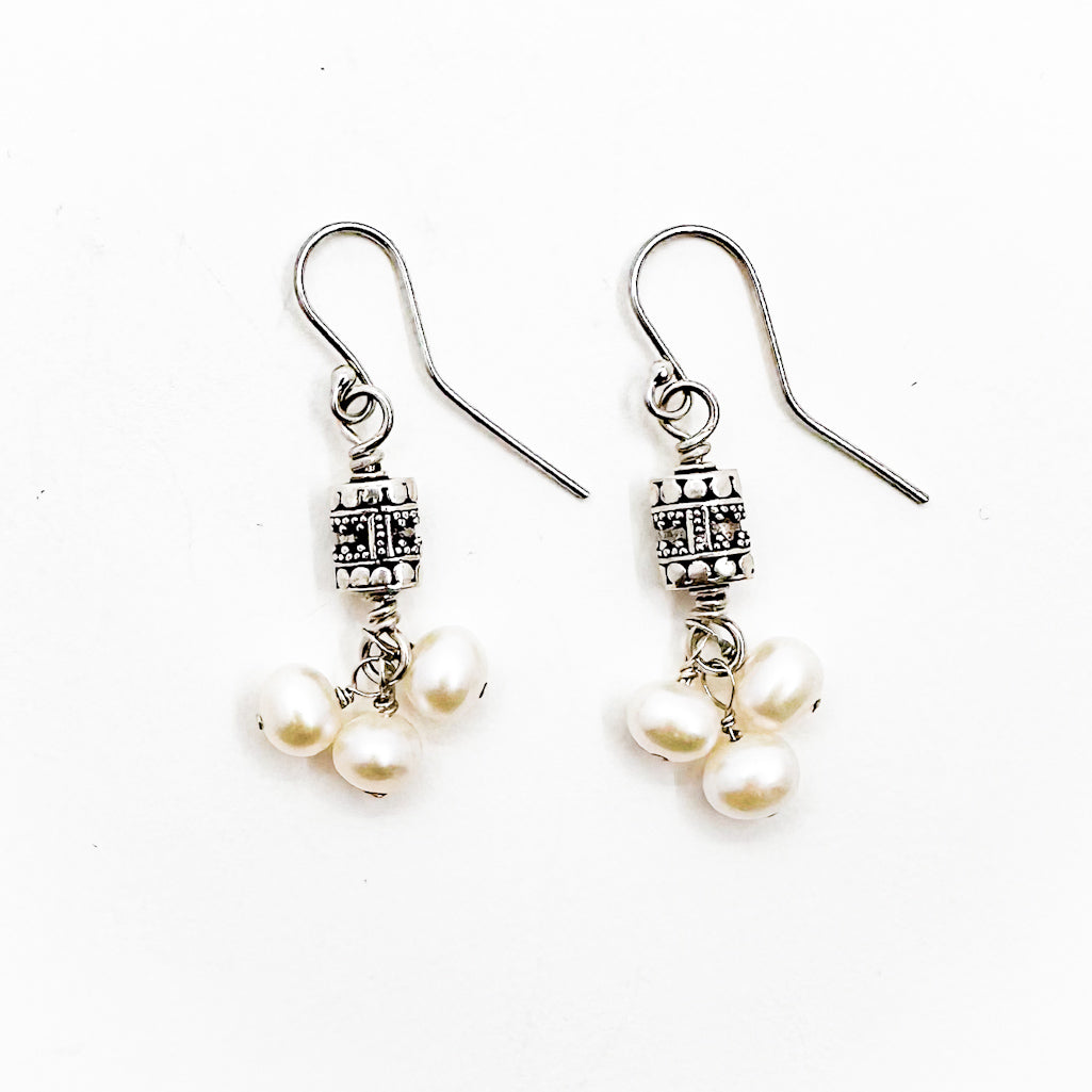 Bali Silver Pearl Trio Earrings