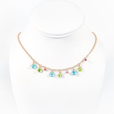 18k Gold Filled Peridot, Apatite, and Pink Sapphire Necklace