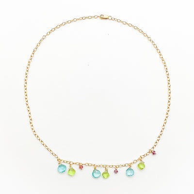 18k Gold Filled Peridot, Apatite, and Pink Sapphire Necklace