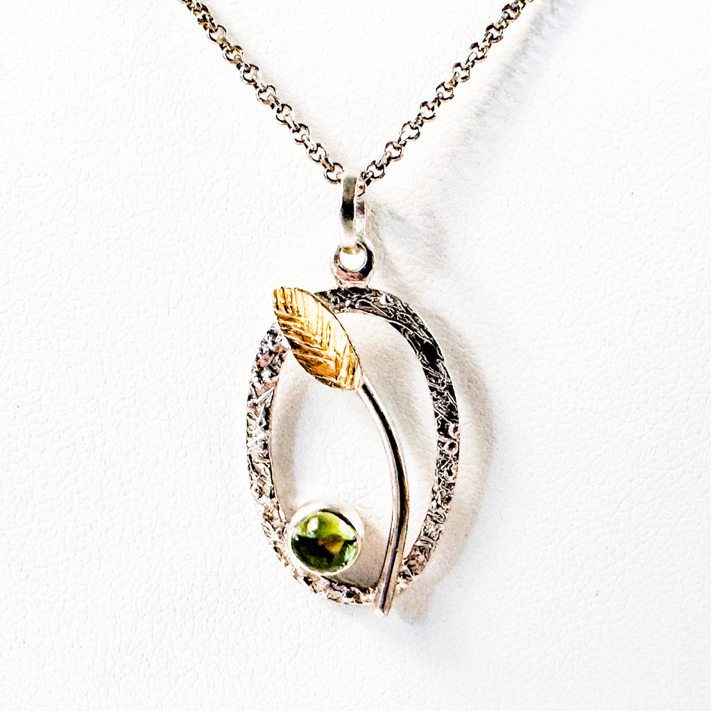 Sterling and 22k Peridot Small Oval Necklace