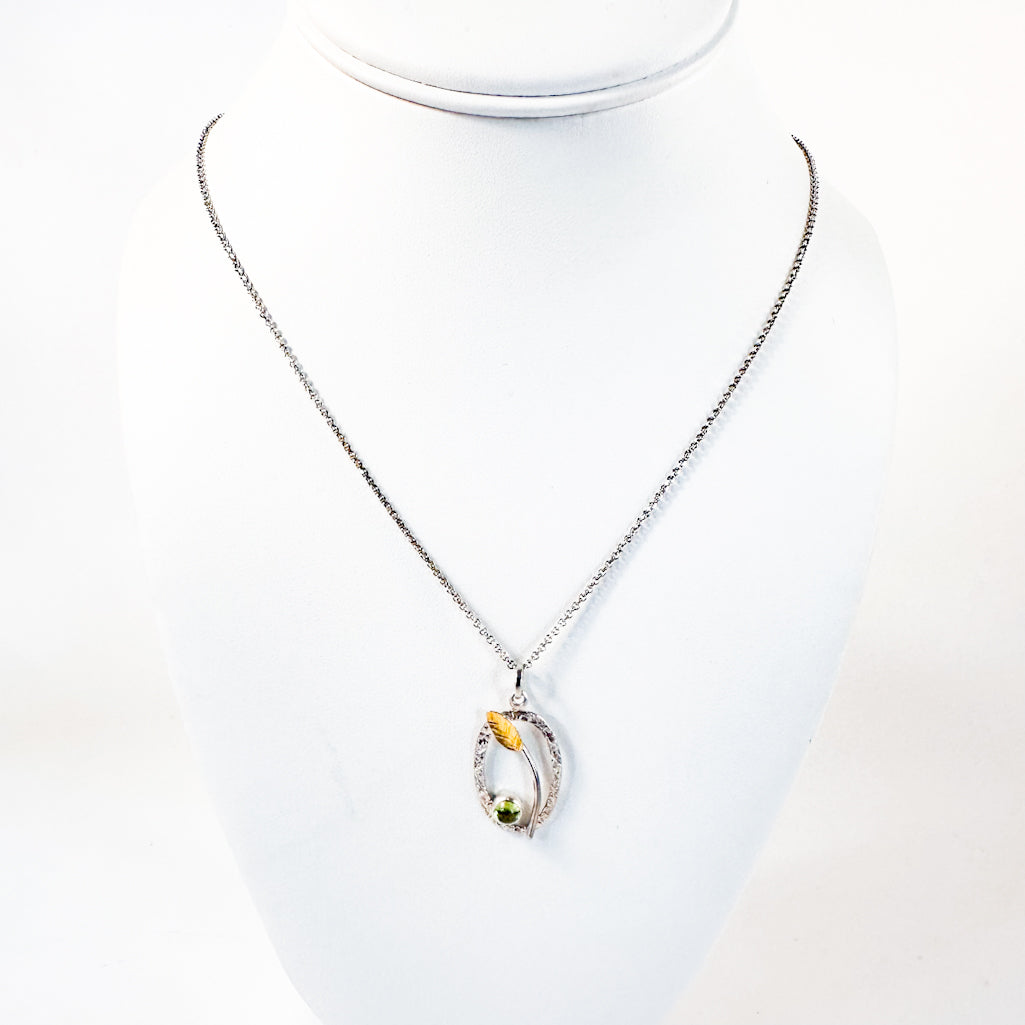 Sterling and 22k Peridot Small Oval Necklace