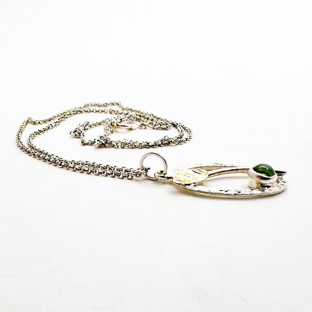 Sterling and 22k Peridot Small Oval Necklace