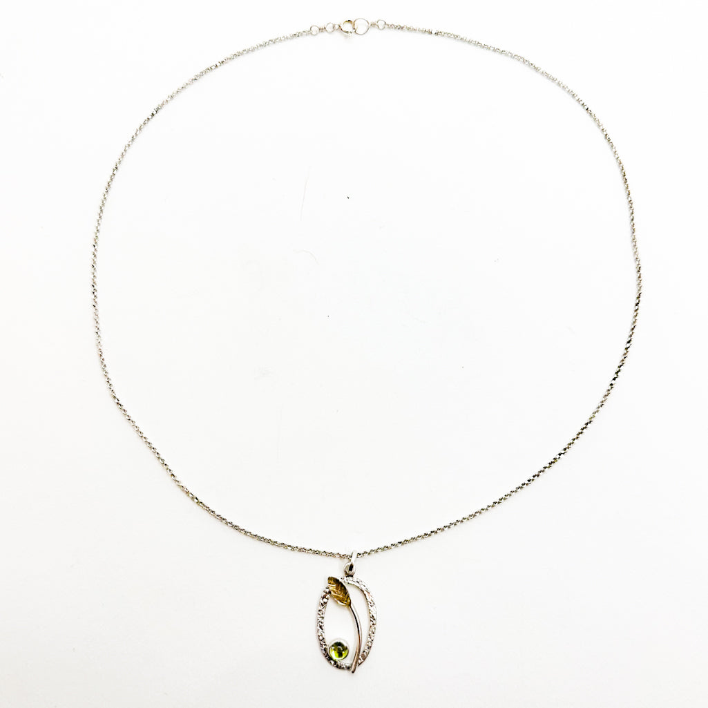Sterling and 22k Peridot Small Oval Necklace
