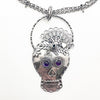 Grand Sugar Skull Fan Flowers Leaves Necklace with Amethyst
