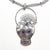 Grand Sugar Skull Fan Flowers Leaves Necklace with Amethyst