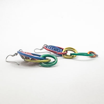 Red, Blue, Green and Gold Rings Earrings