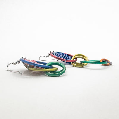 Red, Blue, Green and Gold Rings Earrings