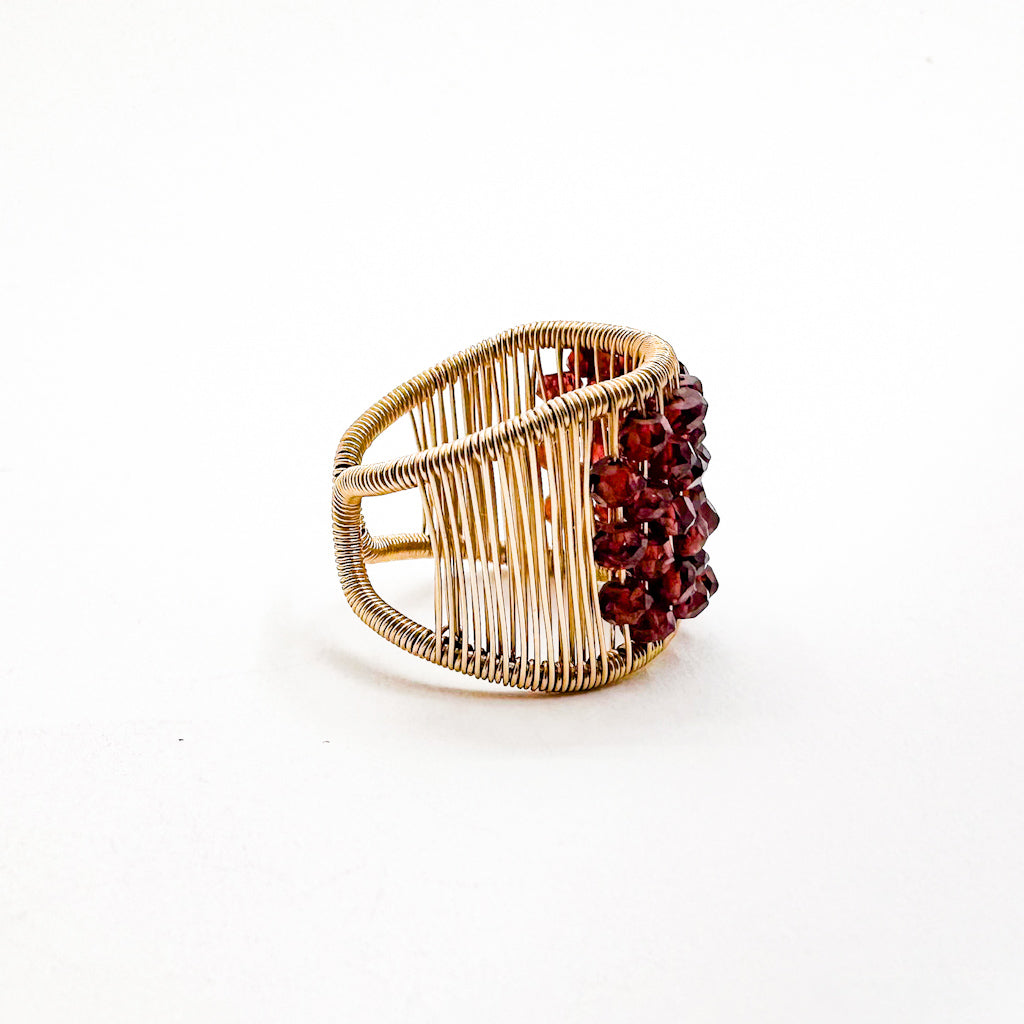 Gold Filled Plaited Ring with Faceted Garnets