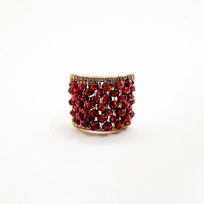 Gold Filled Plaited Ring with Faceted Garnets