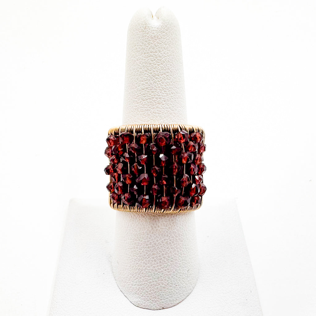 Gold Filled Plaited Ring with Faceted Garnets