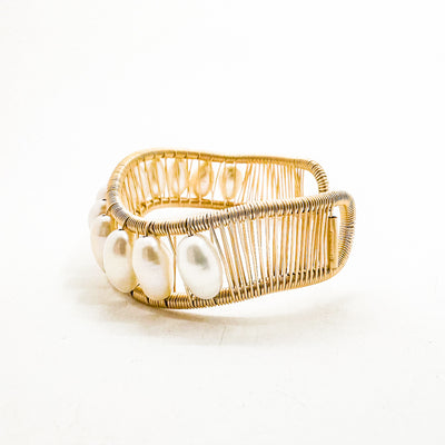 Wave Cuff with Big White Pearls