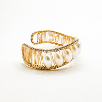 Wave Cuff with Big White Pearls