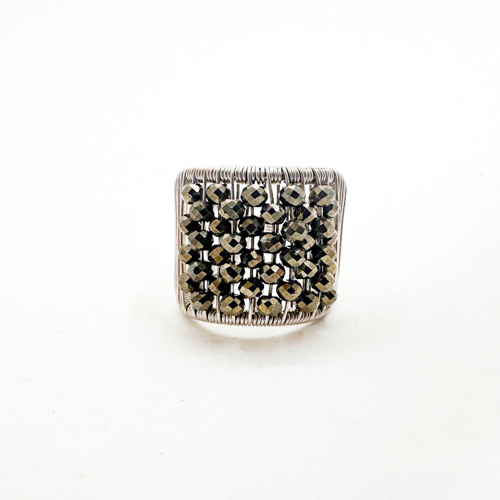 Sterling Plaited Ring with Faceted Sparkle Pyrite Beads