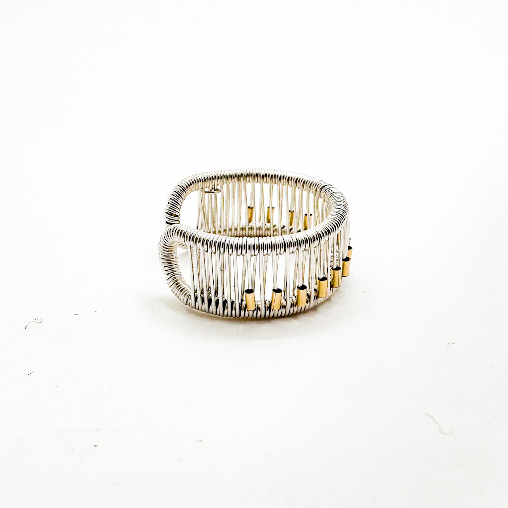 Sterling Ring with Gold Tubes