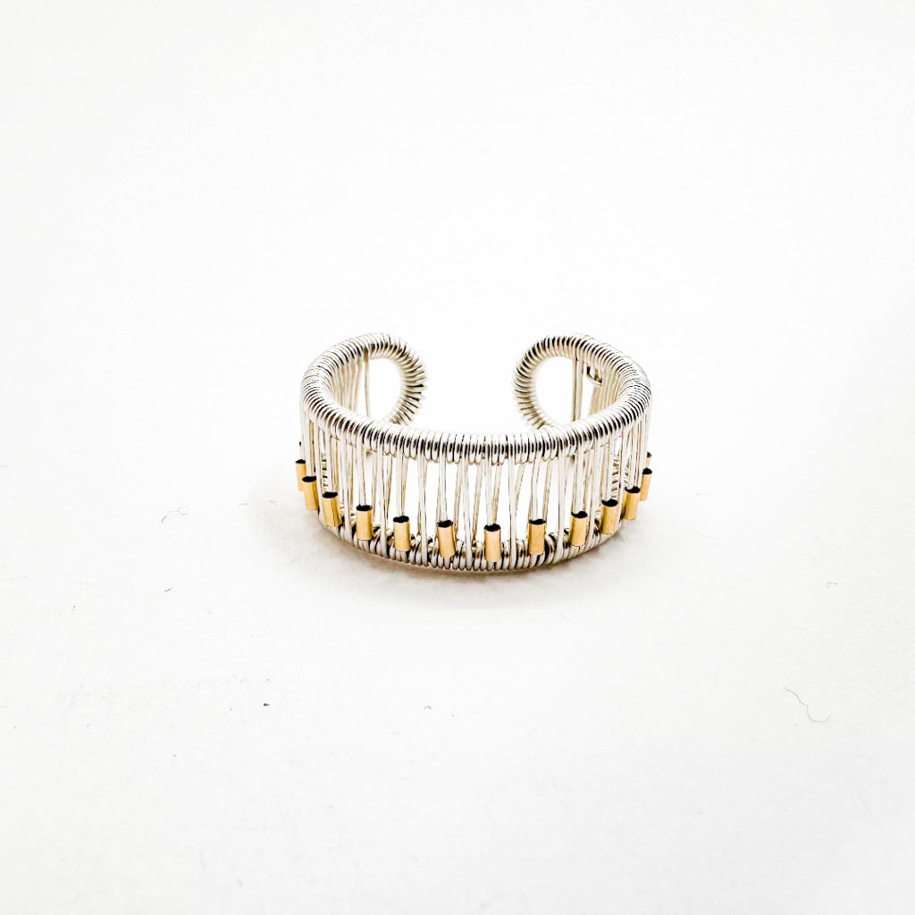 Sterling Ring with Gold Tubes