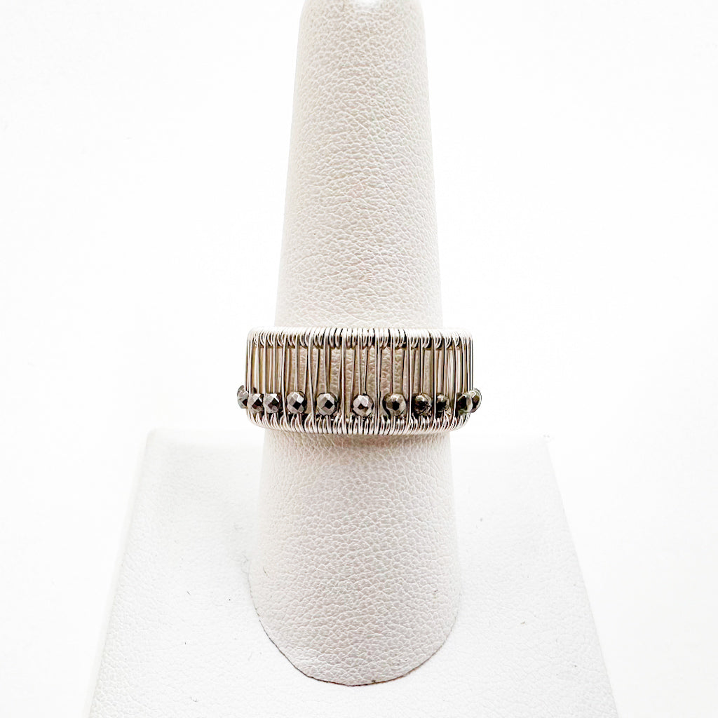 Sterling Ring with Faceted Pyrite Beads