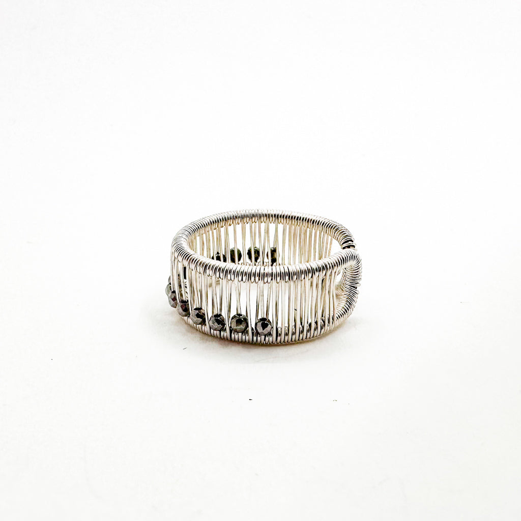 Sterling Ring with Faceted Pyrite Beads