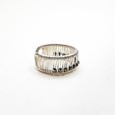 Sterling Ring with Faceted Pyrite Beads