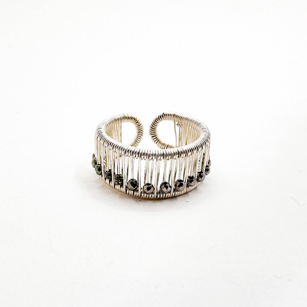 Sterling Ring with Faceted Pyrite Beads