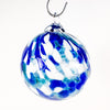 Small Cobalt, Aqua, and White Glass Ball Ornament