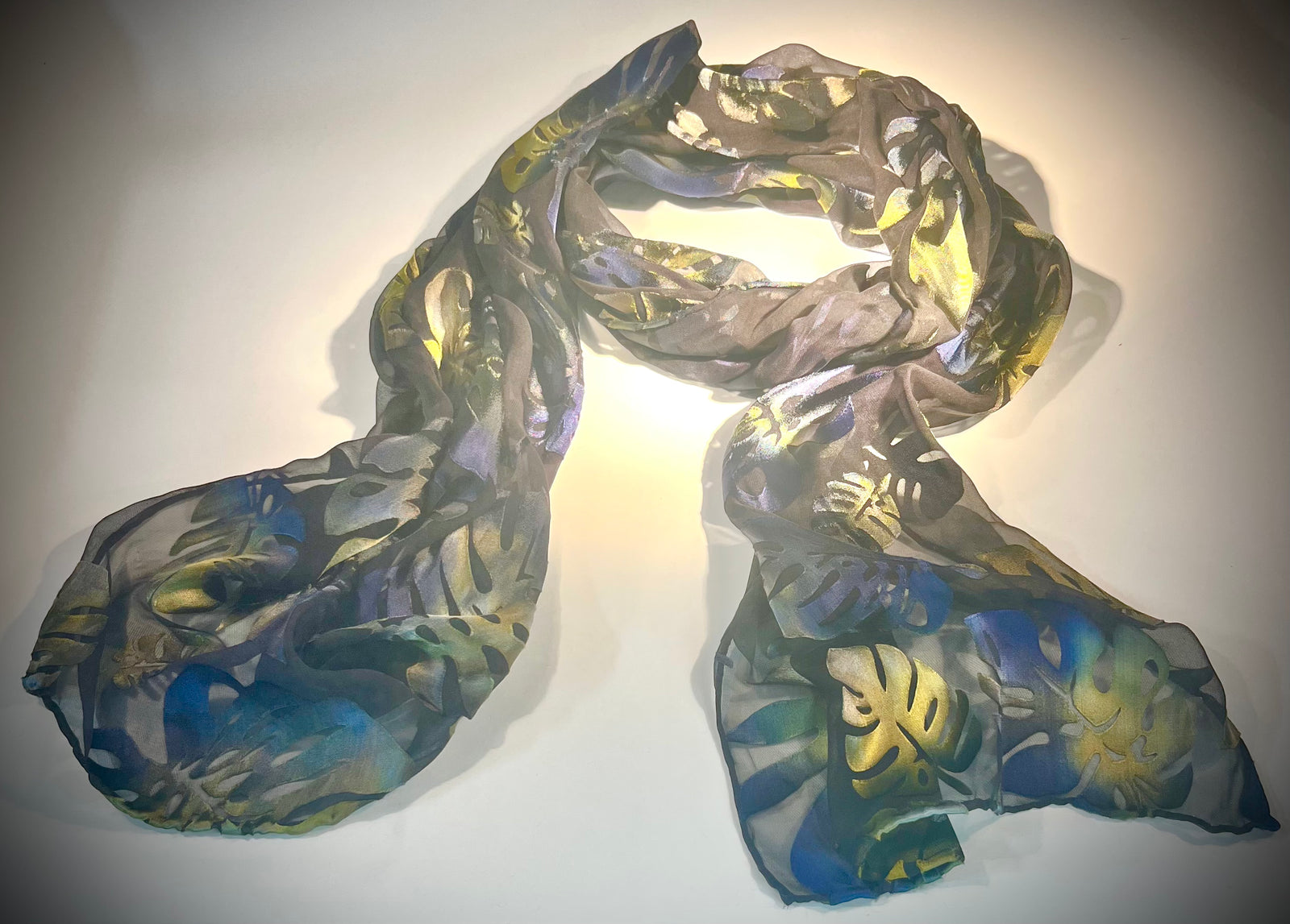 Hand Painted Leaves Devore Scarf